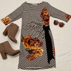 Shelby & Palmer Striped Dress with Flower Detail
